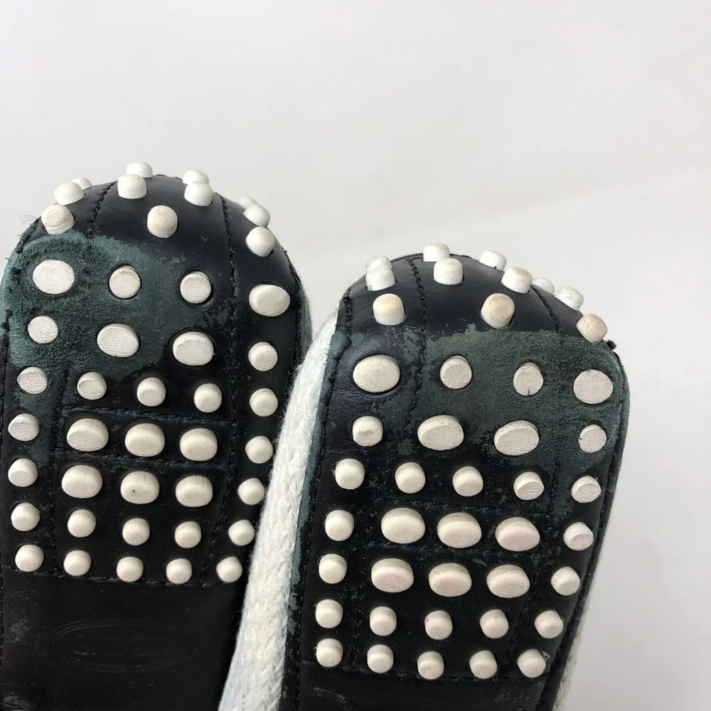 Tod's Womens 37 Espadrille Loafers Black Leather Gommino Driving Shoe‎